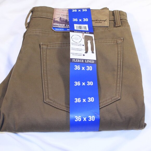 Weatherproof Vintage Reg Fit 36 x 30 Wheat Fleece Lined Stretch Canvas Pants - Picture 1 of 13